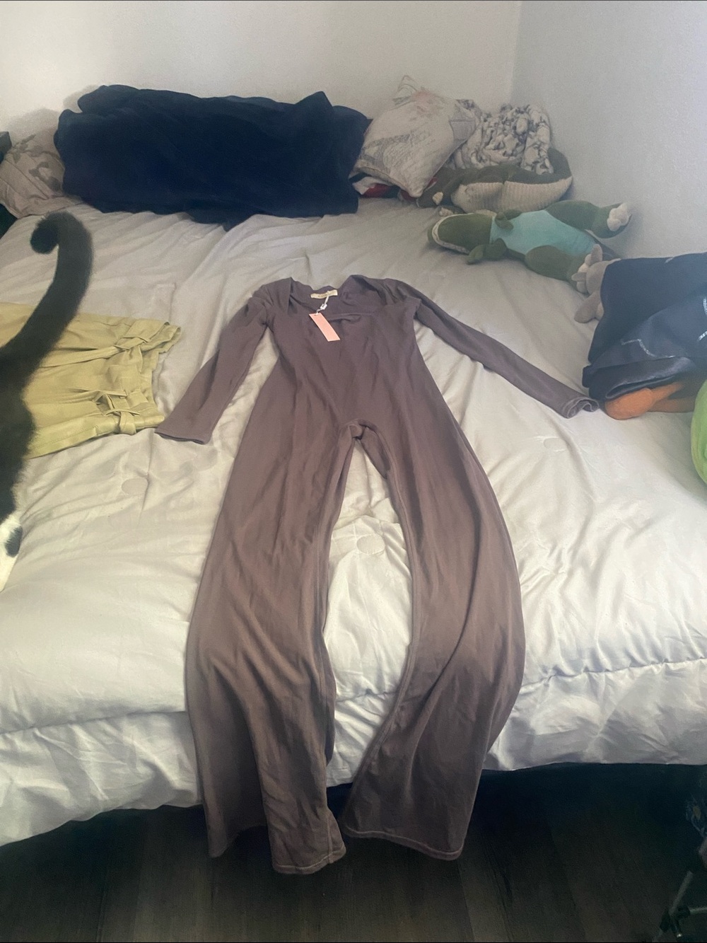 Quince Long-Sleeve One-Piece Jumpsuit - Taupe Brown